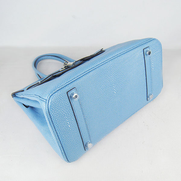 High Quality Fake Hermes Birkin 35CM Pearl Veins Leather Bag Light Blue 6089